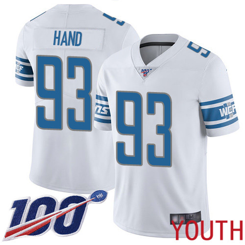 Detroit Lions Limited White Youth Dahawn Hand Road Jersey NFL Football #93 100th Season Vapor Untouchable->youth nfl jersey->Youth Jersey
